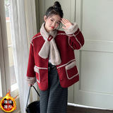 女童加绒外套2025秋冬新款新年围巾棉衣中大童甜美毛毛衣冬装上衣，童装外套，祺儿童装