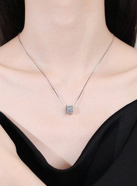 满钻莫桑石项链925纯银锁骨链小蛮腰项链女网红吊坠D色莫桑钻项链