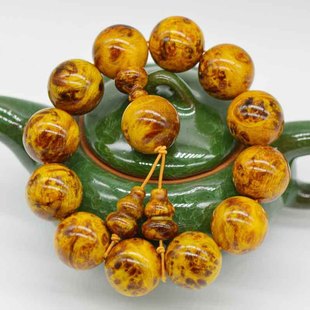 厂家东北北沉香琥珀木原木松明子留疤榴花纹女通用佛珠念珠