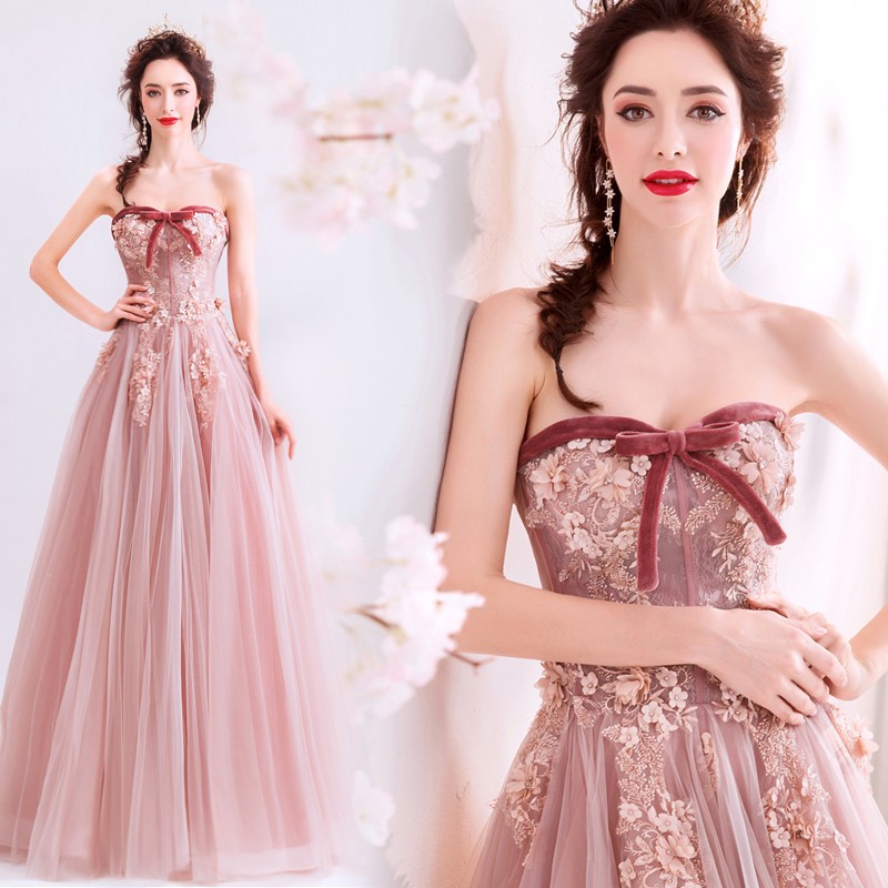 气质豆沙粉色新娘结婚敬酒服伴娘服宴会订婚艺考走秀婚纱礼服