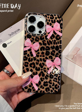 滴胶glitter Leopard print bowknot case适用iphone 11 12 13 14 15 16 plus 17 pro max