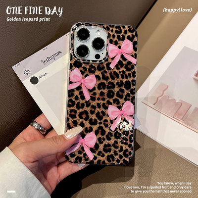 滴胶glitter Leopard print bowknot case适用iphone 11 12 13 14 15 16 plus 17 pro max