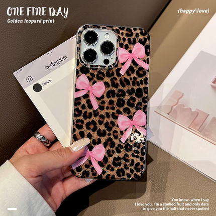 滴胶glitter Leopard print bowknot case适用iphone 11 12 13 14 15 16 plus 17 pro max