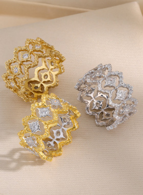 精工满钻蕾丝戒指新款布家镂空风格纯银镀18K现货热卖款女