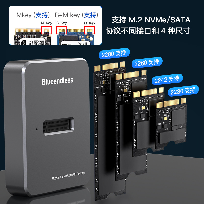 M.2双协议SATA/NVMe固态硬盘底座Type-C3.1硬盘盒多协议兼容