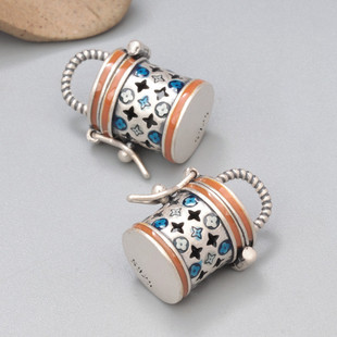 925纯银滴胶工艺四叶小花嘎乌盒子吊坠 复古可打开挂件锁骨坠子