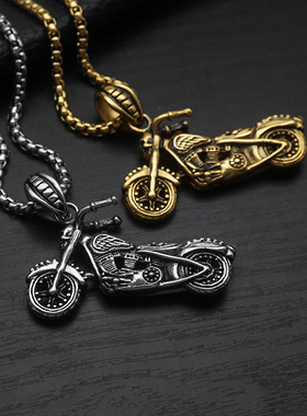 骷髅头吊坠项链钛钢摩托车男饰品
