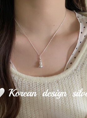 韩国ins风极简设计亮银饰品 S925纯立体光面葫芦项链百搭级感女