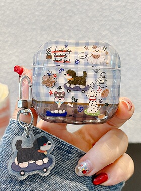 复古格子斑点狗狗适用airpods4保护壳pro3保护套苹果耳机套1/2