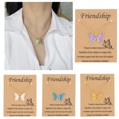 跨境热销Friendship蝴蝶两件套 纸卡装闺蜜毕业纪念项链蝴蝶项链