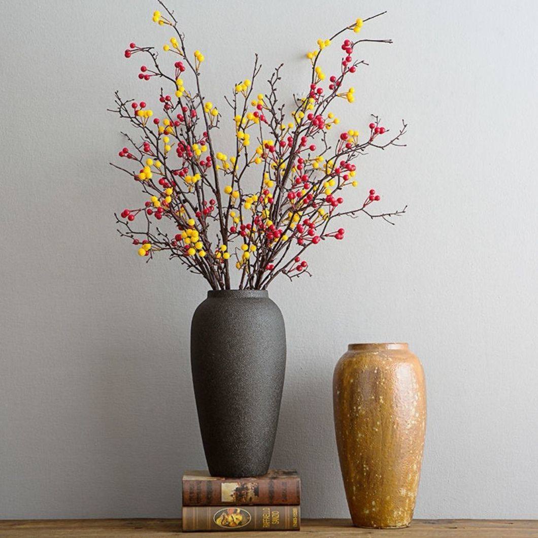 热销发财果花假花带花瓶结婚乔迁客厅装饰摆件冬青相思豆中式