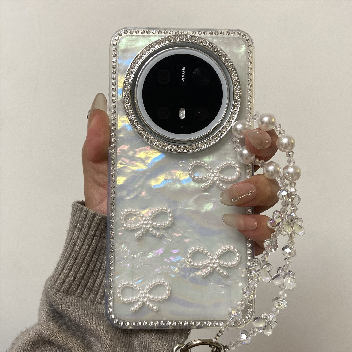 适用华为Mate70pro+镭射蝴蝶结手机壳P80钻贝mate60带手链高级感