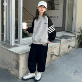 女童休闲套装春秋款2025新款撞色卫衣束脚阔腿裤两件套中大童洋气，童装休闲套装，祺儿童装