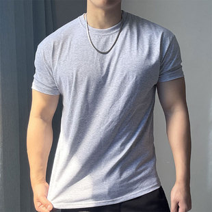 显肩宽收口短袖夏季撸铁健身运动小领口训练正肩圆领修身显大T恤