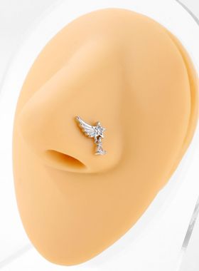 L杆鼻钉镶钻翅膀吊坠鼻环穿刺饰品天使之翼Dangling Nose Ring