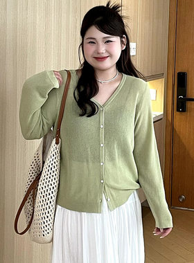 23812大码女装百搭薄款外套休闲上衣2026春胖mm宽松针织开衫乃粒