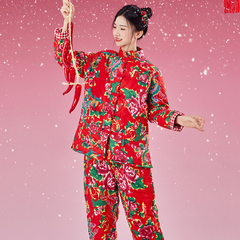 东北大花袄女冬季新款加厚碎花棉衣外穿时尚网红村姑棉服棉裤套装