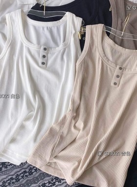 【无胸垫】古妃13021螺纹棉针织背心女修身显瘦独特简约小众无袖