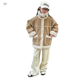 女童加绒加厚外套2025冬季新款中大童皮毛一体夹克衫冬装保暖棉衣，童装棉衣，祺儿童装