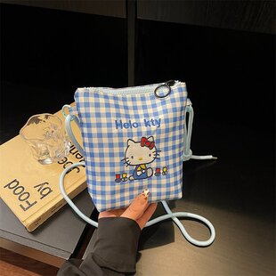 日韩系航海风哈喽KT手机包包女轻便小斜挎可爱格子夏天随身零钱包
