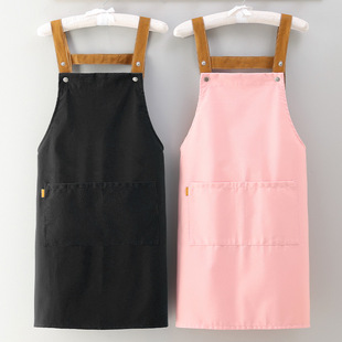 粉色娇嫩奶茶店餐饮围裙帆布夏季透气女厨房上班咖啡少女围兜兜