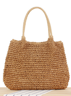 Lazy style solid color handmade paper rope woven bag vacatio