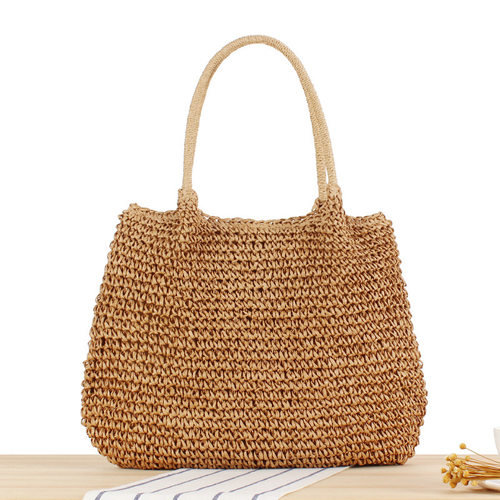 Lazy style solid color handmade paper rope woven bag vacatio