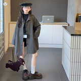 女童2025秋季新款韩系中长款风衣中大童春秋挡风翻领外套外出衣服，童装风衣，祺儿童装