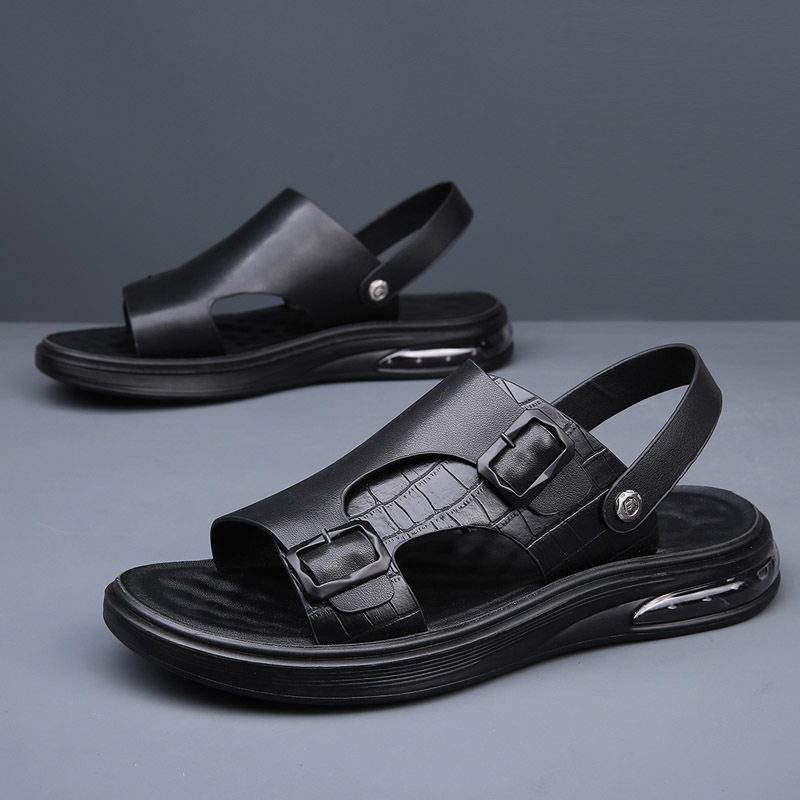 高端品质23年夏季新款青中年男士气垫底防滑皮凉鞋休闲沙滩凉拖鞋