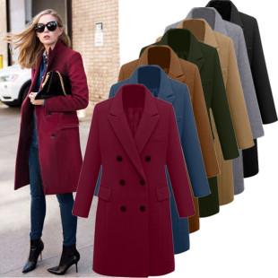 Plus Size Ladies Coats Women Warm Jackets 女中长款毛呢大风衣