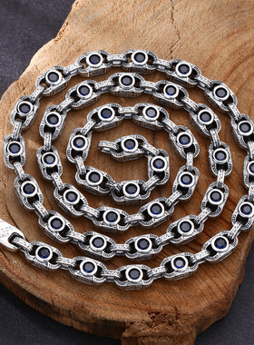 小众银饰男士s925纯银项链百搭唐草纹锆石项链复古银饰饰品锁骨链