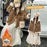 女童加厚外套2025秋冬新款中大童皮毛一体棉衣洋气保暖夹克衫冬装，童装外套，祺儿童装