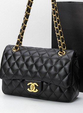 时尚轻奢CF经典菱格款百搭真皮斜挎包小香风包包级感质感大牌女包