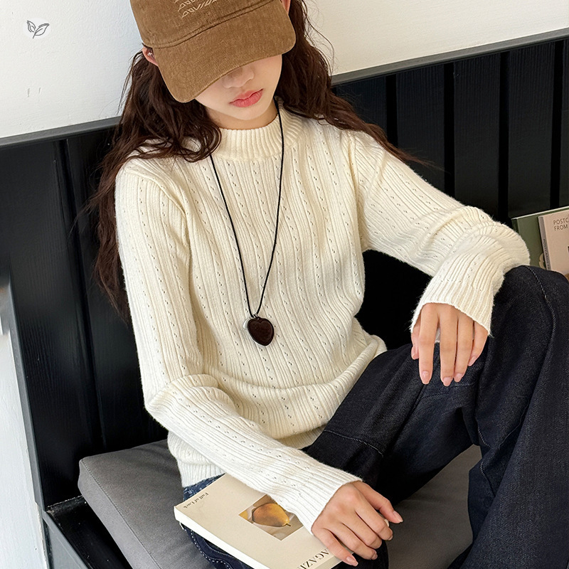 女童2025年秋冬新款韩系纯色针织简约毛衣女大童百搭打底衫保暖潮，童装毛衣，祺儿童装