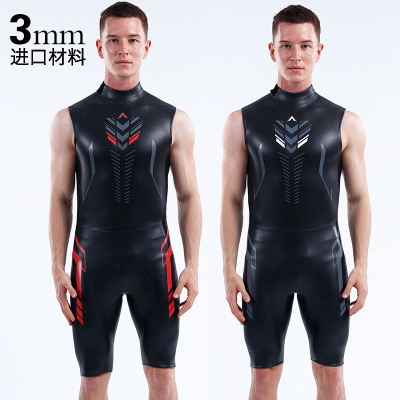 MYLEDI CR超弹光皮铁人三项3mm潜水服潜水衣无袖短裤连体游泳衣