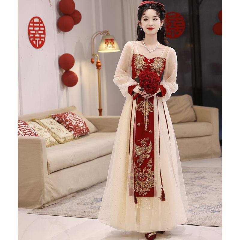 敬酒服新娘中国风订婚礼服连衣裙香槟色回门服网纱晚礼服2025新款