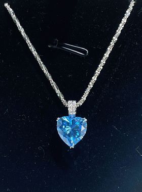 s925纯银首饰海蓝宝石爱心吊坠项链时尚轻奢波光粼粼菜花链银饰品