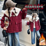 女童加绒加厚外套2025年秋冬新款中大童大口袋翻领夹克衫保暖棉衣，童装外套，祺儿童装