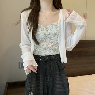 小披肩外套配吊帶裙外搭罩衫 冰絲防曬開衫 薄款 短上衣罩衫 女夏季