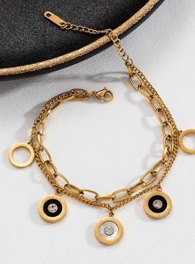 潮流双层手链女钛钢不掉色爆款可水洗百搭闺蜜学生手镯情侣礼物