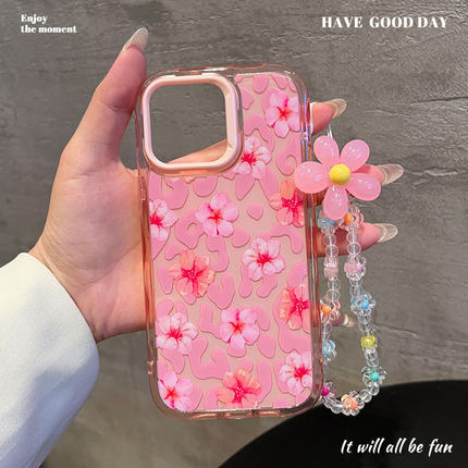 Pink leopard print flower bracelet  jelly case适用于iphone 11 12 13 14 15 16 plus 17 pro max
