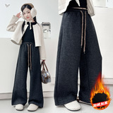 女童糯米裤加绒2025年秋冬新款中大童休闲阔腿裤纯色直筒长裤卫裤，童装裤子，祺儿童装