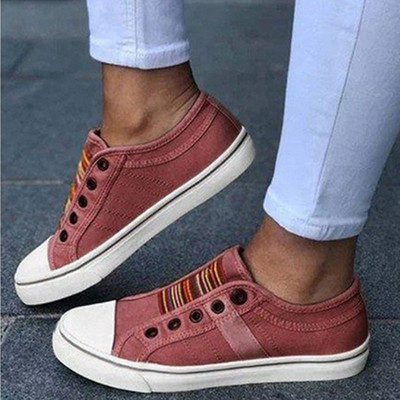 Round headed canvas shoes, women's flat casual single shoes
