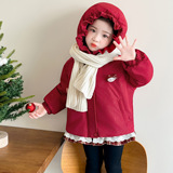 女童连帽加绒棉衣冬季2025新款洋气时髦加厚保暖冬装花边棉服P85，童装棉衣，祺妙童装