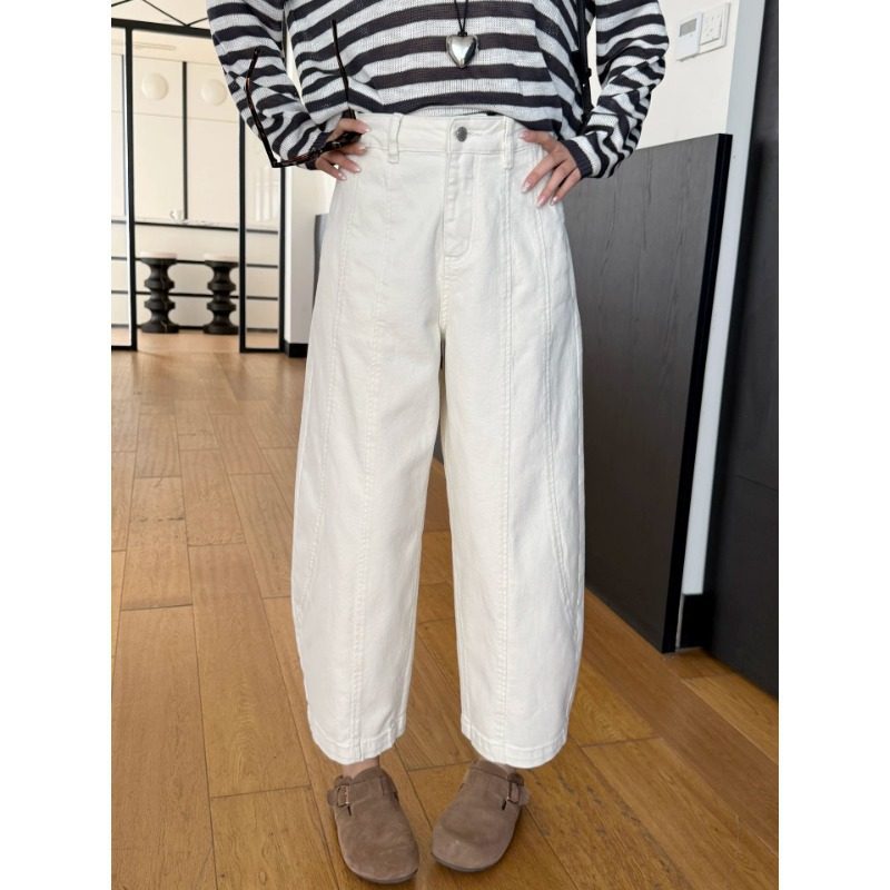 小个子bi入款~显瘦牛仔裤女春新阔腿白色分割线弯刀九分裤,女装/女士精品,牛仔裤,淘宝优惠券,粉丝福利购,淘宝优惠卷