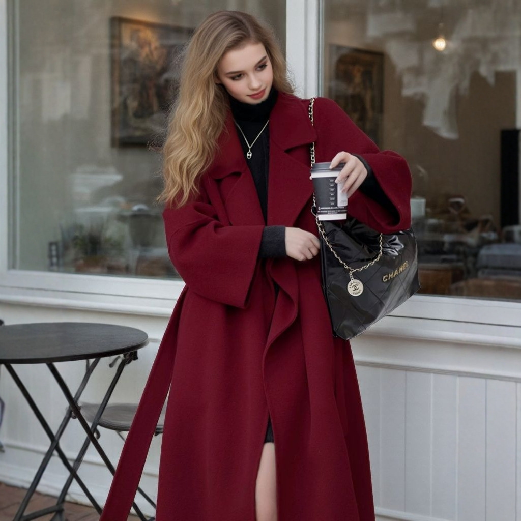 双面羊毛大衣结婚夹羽绒毛呢外套