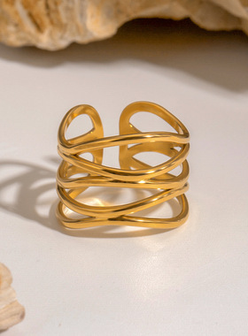欧美不锈钢戒指18k镀金小众级感轻奢跨境饰品钛钢指环rings