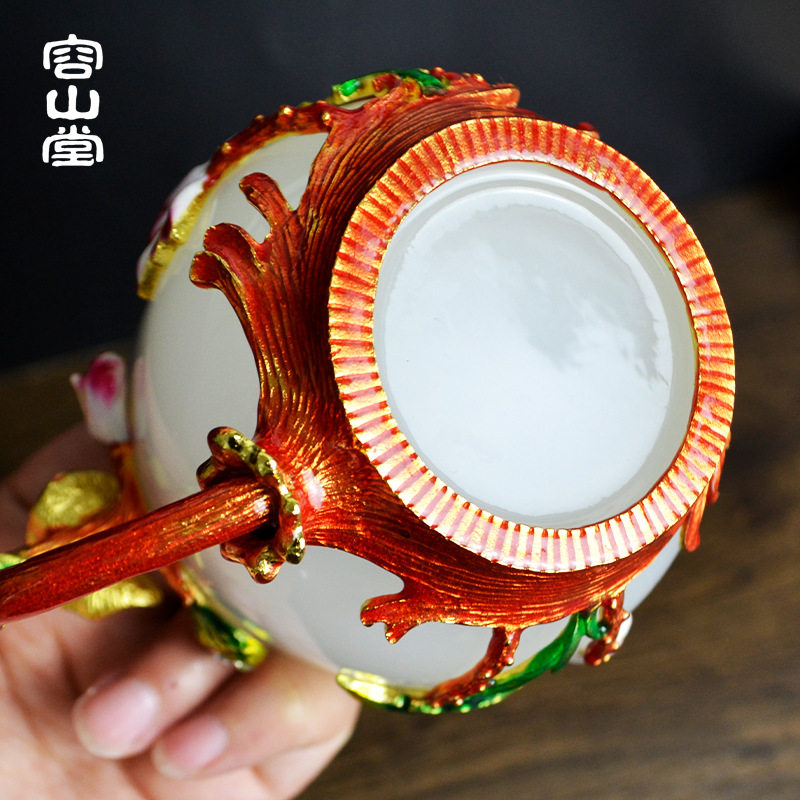 极速容山堂玉瓷珐琅彩咖啡玻璃杯高颜值家用个人品茗杯创意主人杯