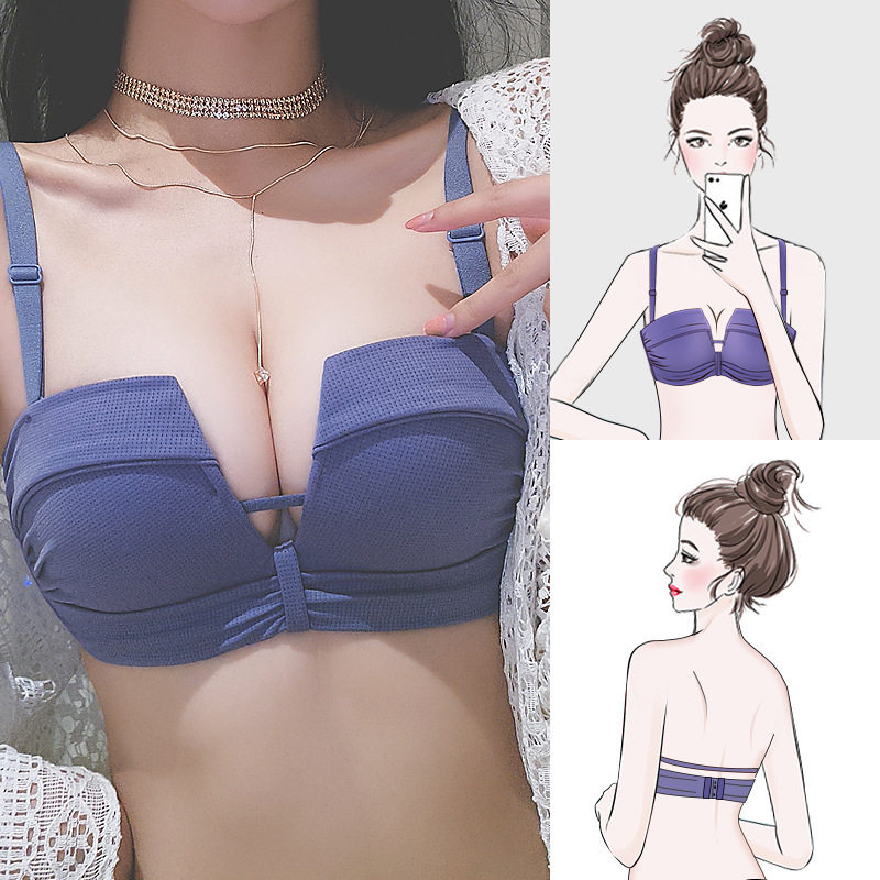 性感四角杯调整型文胸罩无钢圈小胸加厚聚拢无痕少女外扩显大内衣