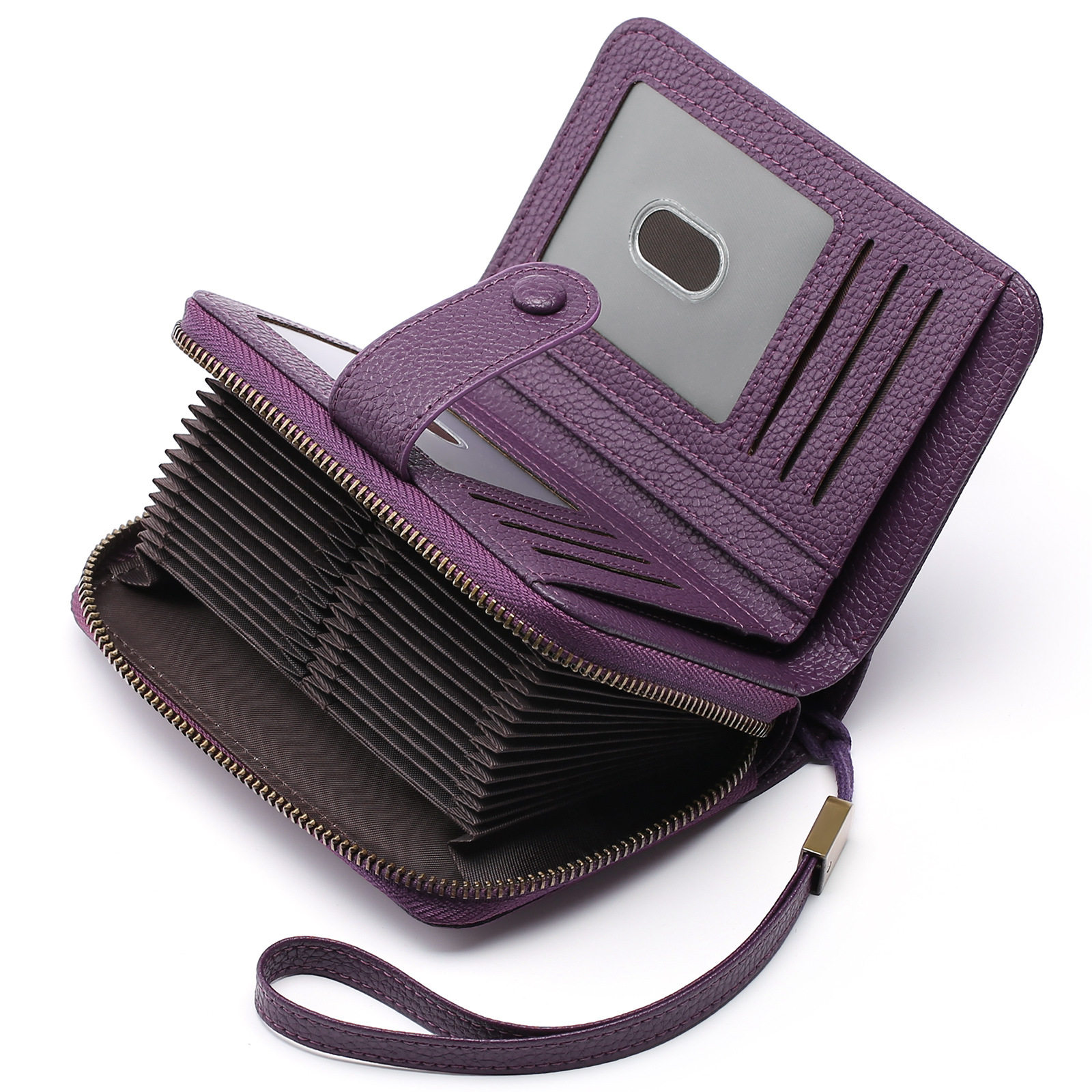 GAEKEAO女士钱包欧美复古油蜡皮风琴卡包多功能钱夹wallet防盗刷